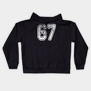 Number 67 Grungy in white Kids Hoodie